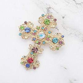 Stone Embellished Gothic Cross Pin Brooch