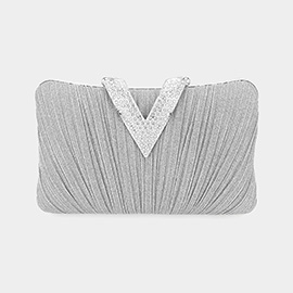 Sparkle Fabric Stone Paved V Fold Clutch / Evening Bag / Crossbody Bag