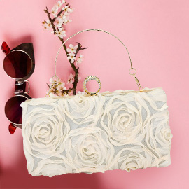 Fabric Flower Embellished Evening Bag / Clutch Bag / Crossbody Bag