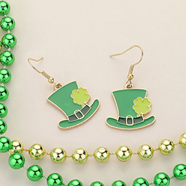 St Patricks Day Enamel Leprechaun Hat Dangle Earrings