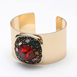 Square Glass Stone Embellished Bling Studded Pointed Cuff Bracelet