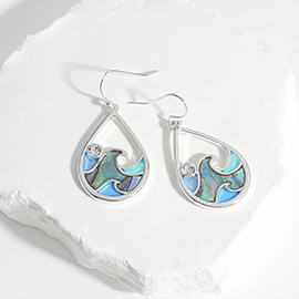 Abalone Sea Glass Wave Teardrop Dangle Earrings