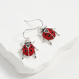 Enamel Lady Bug Dangle Earrings