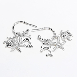 Metal Turtle Starfish Dolphin Charm Dangle Hoop Earrings