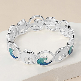 Enamel Wave Metal Dolphin Link Stretch Bracelet