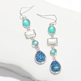 Sea Glass Cluster Link Dropdown Earrings