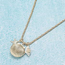 Metal Sea Shell Starfish Puka Shell Pendant Charm Necklace