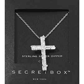 SECRET BOX_Sterling Silver Dipped CZ Stone Embellished Cross Pendant Necklace