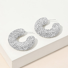 Sterling Silver Post Rhinestone Studded Chunky Hoop Earrings