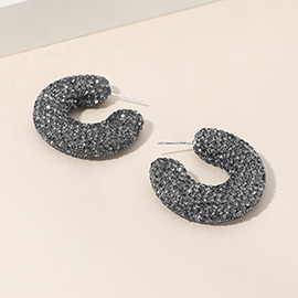 Sterling Silver Post Rhinestone Studded Chunky Hoop Earrings