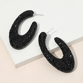 Sterling Silver Post Rhinestone Studded Oval Hoop Earrings