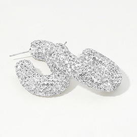 Sterling Silver Post Rhinestone Studded Chunky Oval Hoop Earrings