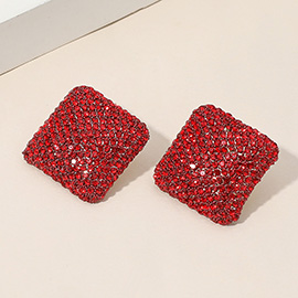 18K Gold Dipped Rhinestone Studded Square Earrings