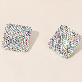 18K Gold Dipped Rhinestone Studded Square Earrings