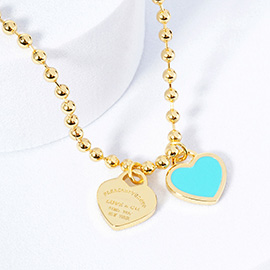 Gold Dipped Double Heart Pendant Bubble Chain Necklace