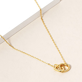 Gold Dipped Double Heart Link Pendant Necklace