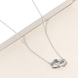 White Gold Dipped Double Heart Link Pendant Necklace