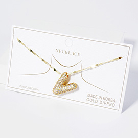 -V- Gold Dipped CZ Stone Paved Monogram Pendant Necklace