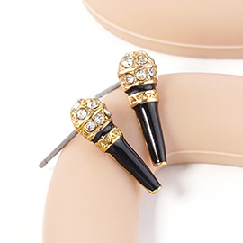 Crystal Stone Paved Enamel Mic Stud Earrings