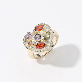 Colorful CZ Stone Embellished Heart Pointed Ring