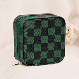 Faux Leather Checkered Pattern Portable Square Jewelry Box