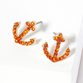 Crystal Rhinestone Paved Anchor Stud Earrings