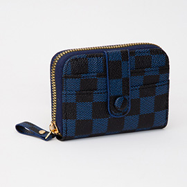 Checkered Faux Leather Card Holder Wallet