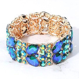 Glass Crystal Oval Round Stretch Evening Bracelet