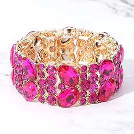 Glass Crystal Oval Round Stretch Evening Bracelet