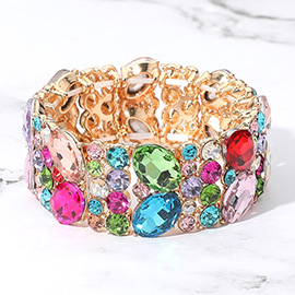 Glass Crystal Oval Round Stretch Evening Bracelet