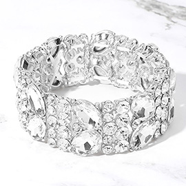 Glass Crystal Oval Round Stretch Evening Bracelet