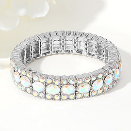 Oval Round Glass Stone Cluster Beaded Stretch Evening Bracelet