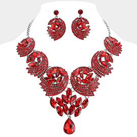 Teardrop Marquise Stone Embellished Rhinestone Paved Abstract Bib Statement Necklace