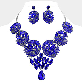 Teardrop Marquise Stone Embellished Rhinestone Paved Abstract Bib Statement Necklace