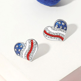 American USA Flag Rhinestone Paved Stud Earrings