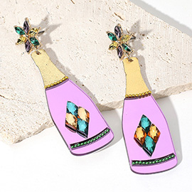 Stone Pointed Mardi Gras Champagne Bottle Dangle Earrings