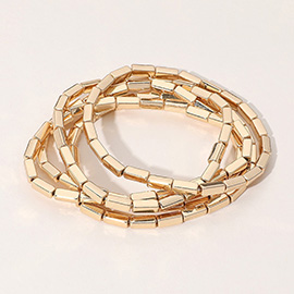 5PCS - Metal Cylinder Beaded Stretch Multi Layered Bracelets