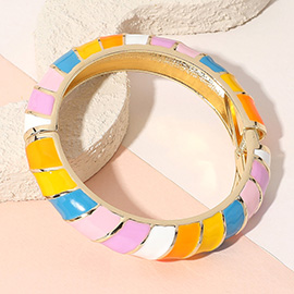 Gold Plated Enamel Spiral Hinged Bangle Bracelet