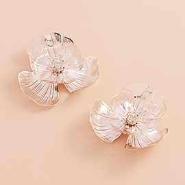 Stone Pointed Metal Filigree Flower Earrings