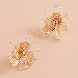 Stone Metal Filigree Flower Centered Resin Petal Flower Earrings