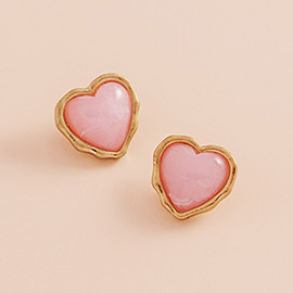 Heart Stone Cluster Stud Earrings