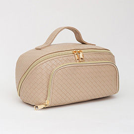 Woven Detailed Solid Tote Bag / Travel Cosmetic Bag