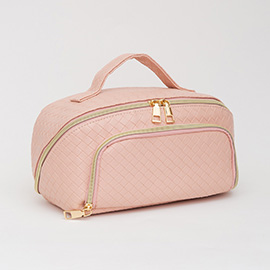 Woven Detailed Solid Tote Bag / Travel Cosmetic Bag