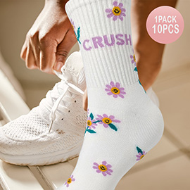 10Pairs - CRUSH Message Flower Patterned Socks