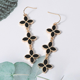 Triple Wooden Clover Link Dropdown Dangle Earrings