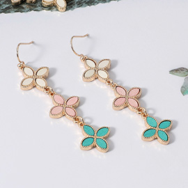 Triple Wooden Clover Link Dropdown Dangle Earrings