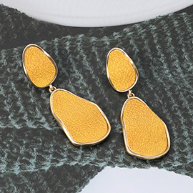 Faux Leather Metal Abstract Plate Link Dangle Earrings