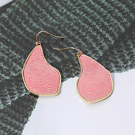 Faux Leather Metal Teardrop Dangle Earrings