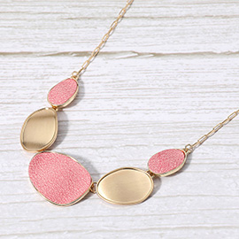 Faux Leather Metal Plate Link Necklace