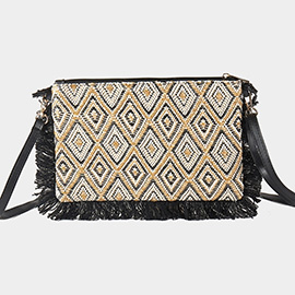 Diamond Checker Fringe Edge Detailed Crossbody Bag / Clutch Bag